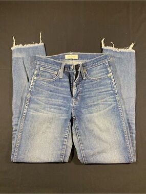 Madewell Cropped Frayed-Hem Straight Jeans - Light Blue Denim